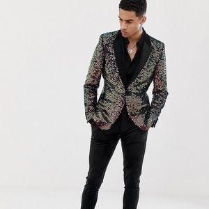 Sequins Blazer in Black Velvet
